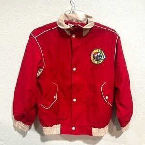 LINA KIDS red embroidered teddy bear wool blend bomber jacket size 16